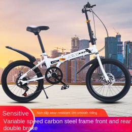 Lights Installationfree Adult Folding Bike 20inch Women's Ultralight Portable Bicycle Double Disc Brake Variable Speed Mountain Bike