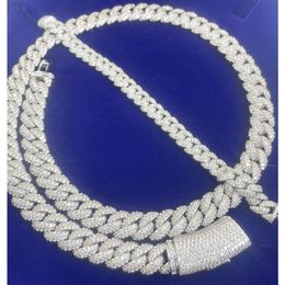 Fashion Design 9mm 13mm Wide Iced Out Moissanite Diamond Silver Cuban Link Necklace/bracelet Chain for Rapper Hiphop Jewellery