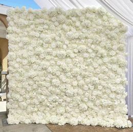 Decorative Flowers 8x8 FT Flower Wall Wedding Rose Floral 3D Roll Up Cloth Panel White Backdrop