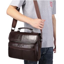 Luxury Genuine Leather Briefcase Man Office Vintage Handbag Cowhide Tote Shoulder Ipad Business Messenger Portfolio Cross Bag 240418