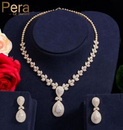 Pera Elegant Dubai Women Pear Drop Jewelry Sets Bridal Cubic Zirconia Pendant Necklace And Earrings Set For Wedding Gift J221 C1818377241