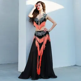 Stage Wear Belly Dance Performance Costume Heavy Tassel Drum Oriental Outfit Bra Skirt Competition Quality Women Carnival