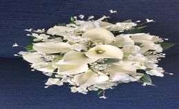 Bride bouquet Silk Wedding Flower White Artificial Calla lily Cherry Blossoms Bridal accessory Home Party Garden Decorations Drops4894519