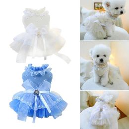 Dog Apparel Pet Dress With Bow Decoration Charming Mesh Splicing Princess Traction For Summer