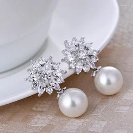 Stud Earrings HUAMI Summer Snowflake Pearl Pendant Luxurious Elegance Charm Ladies Jewelry Bijoux Femme Tendance 2024