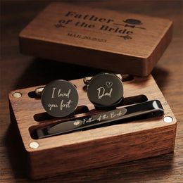 Father Of The Bride Custom Engraving Cufflinks And Tie Clip Sets Personalized Wedding Cufflinks For Men Jewelry Gifts 240412