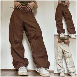 Women's Pants Vintage Women Cargo Fashion Streetwear Baggy Pockets Straight Long High Waist Y2k Casual Trousers Overalls Pantalone