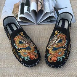 Boots Old Beijing Cloth Shoes Embroidery Flower Social Guy Male Moccasingommino Student Casuals Shoes Fashion National Chinese Style