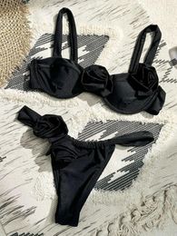 Women's Swimwear Sexy Underwire 3D Floral Bikini 2024 Women Swimsuit Female Thong Bikinis Set Brazilian Beach Bathing Suit Biquini
