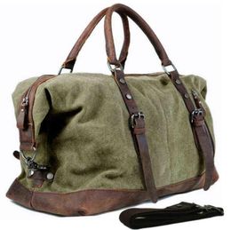 Vintage Military Canvas Leather Men Travel Bags Carry on Luggage Bags Men Duffel Bags Travel Tote Large Weekend Bag Overnight 22061435485
