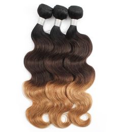 KISS HAIR T1B427 Brown Honey Blonde Brazilian Ombre Human Hair Weave Bundles Silky Straight Body Wave Ombre Indian Remy Hair9625479