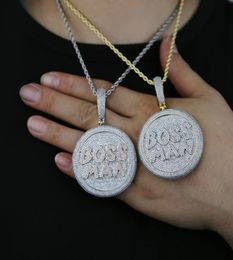 New Round Pendant with Letter Boss Man Iced Out Bling 5A Cubic Zirconia Paved Hip Hop Jewelry for Men Women Accessories3542531