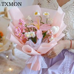 Decorative Flowers Artificial Wool Braided Bouquet Fashion Creative Hand Held Flower Mother's Day Gift DIY Home Wedding Christmas Party