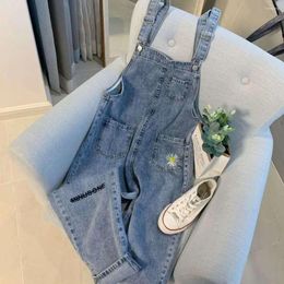 Women's Jeans Woman Pants 2024 Clothing Embroidered Denim Suspender Loose Cropped Pantalones Vaqueros Mujer