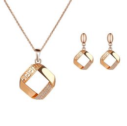 S764 New Europe Wedding Party Casual Jewellery Set Womens Square Rhinstone Pendant Necklaces Earrings Set3699251