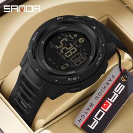 Wristwatches SANDA Fashion Men's Digital Watches Military Waterproof 50M Running Sports Pedometer Stopwatch LED Watch