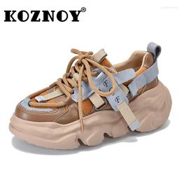 Casual Shoes Koznoy Tennis Woman Trend 2024 6cm Cow Genuine Leather Platform Sneakers Autumn Spring Comfy Fashion Wedge Chunky