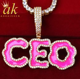 Pink Oil Custom Name Tennis Chain Necklace For Women Solid Back Hip Hop Jewelry8482287