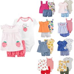 Summer born Baby Girl Fashion Bebe Clothes Set Floral Print Short Sleeves ShortsSling jumpsuit Clothing Infant 3Pcs Outfits 240411