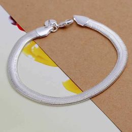 Chain Popular Product Women Mens Silver Colour Jewellery Fashion Flat Snake 6MM Chain Bracelets Factory Price Free Shipping Y240420