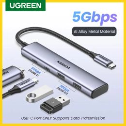 Hubs UGREEN USB C Hub 4 Ports USB C to USB Hub with 2 USBC and 2 USBA 5Gbps Data Port Aluminium Type C Hub to Multiple USB Adapter