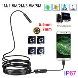 Cameras 5.5mm 7mm Endoscope Camera 1m/1.5m/2m/3.5m/5m Flexible Ip67 Waterproof Inspection Borescope Camera for Android 6 Leds Adjustable