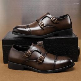 Casual Shoes Men Fashion Formal Leather Business Oxford High Quality Gentleman Double Buckles Pointed Dress Wedding