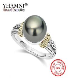 YHAMNI New Black Pearl Rings For Women 925 Sterling Silver Wedding Finger Rings Fashion CZ Jewellery Drop ZR105834090423828600