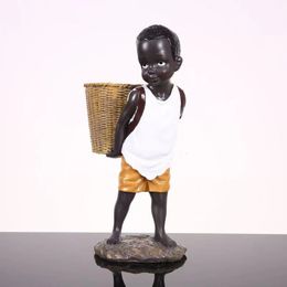 African Figurine Little Boy Tribal Kid Statue Sculpture Art Piece Decor For Home Vase Storage Table Stand Study Room Ornament 240407