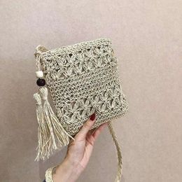 Drawstring Women Casual Straw Bag Summer Beach Woven Shoulder Tote HandBag Lady Messenger