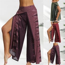 Casual Large Yoga Pants For Women Bohemian Ethnic Style Digital Printing High Waist Open Leg Wide Leg Trousers Stretch Slit 240420