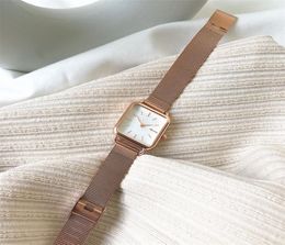 Women Fashion Square Watches Minimalist Design Ladies Quartz Wrsitwatches Ulzzang Gold Silver Stainless Steel Mesh Strap Clock 2206088253