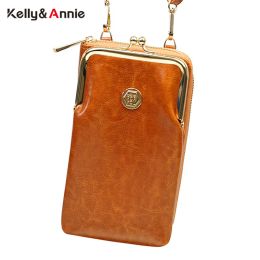 Bags Brand Designer Oil Leather Sholder Bags For Women Clip Cell Phone Pocket Ladies Small Crossbody Bag Female Clutches Purse