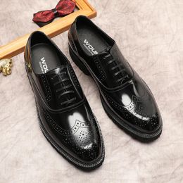 Dress Shoes Men Formal Business Leather Genuine Original Men's Black Brown Lace Up Wedding Oxford Brogue Shoe