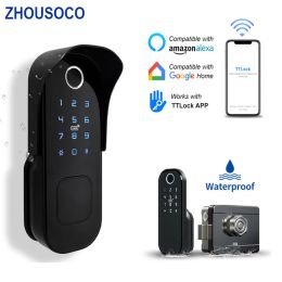 Control Fingerprint Smart Lock Outdoor Gate Remote Control Bluetooth TTLock App Passcode Rfid Card Keyless Electronic Smart Door Lock