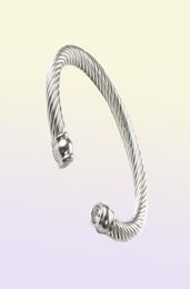 Luxurious Mens Twisted Cable Open Cuff Bangle Steel Cubic Zirconia Crystal Stone Charm Bracelets for Men Women Q07192673682