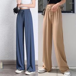 Women's Pants 2024 Summer Ice Silk Thin Mopping Female High Waist Straight Trousers Ladies Loose Wide-leg Casual Pant N91