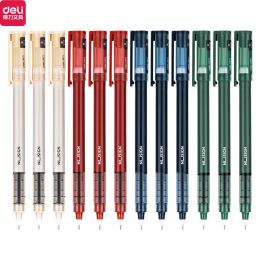 Pens Nusign 12Pc/Pack Gel Pen Kawaii Colour Straight Liquid Roller Ball Pens Needle Pen Quick Dry 0.5MM Black Ink Stationery Supplies