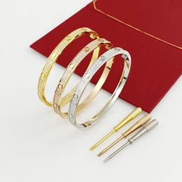 Womens Mens Bracelets Designer Stainless Steel Bracelets Gold Bangles Rose Silver Bangle Gift Double Row Diamond Screwdriver Brace251k