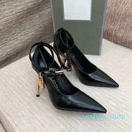 Padlock Pumps Women high heel dress shoes Embellished Ankle Strap Prefect shoes pointy thin heeled Luxury brandMade in Italy