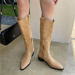 Boots Thigh High Women Faux Suede Chunky Knee Ladies Black Heel Sexy Pointed Toe Designer Western Cowboy