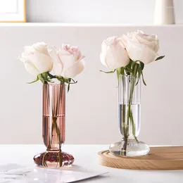 Vases Nordic Glass Vase Colored Transparent Hydroponic Flower Simple Arrangement Container Desktop Ornament Home Decor