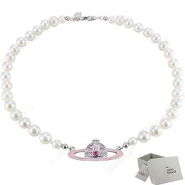 Saturn Lacquer Necklace Pearl Beaded Diamond Tennis Necklace Ladies Vintage Fashion Style With box2815