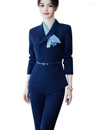 Women's Two Piece Pants Elegant Office Ladies Pant Suit Women Black Blue Grey Female Business Work Wear Jacket Blazer And Trouser Formal 2