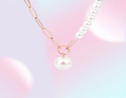 Chains Rose Gold Colour Shell Bead Necklace Halfpearl And Halfchain Metal Lobster Adjustable Gifts High Quality For Women2692010