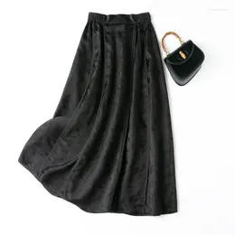 Skirts 50% Mulberry Silk For Woman 2024 Spring Summer Clothes Women's Elegant Split Long Skirt Black Luxury