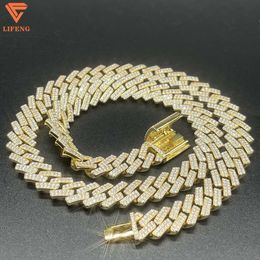 Lifeng Jewelry Hiphop 12mm 2 Rows Diamond Cuban Link Chain 18k Gold Moissanite Sterling Silver Cuban Necklace