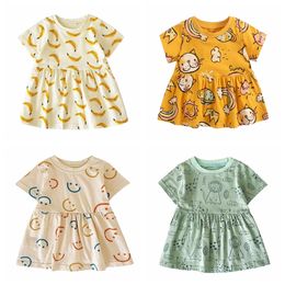 Sanlutoz Short Sleeve Summer Baby Dress Cute Pattern Casual Kids Girls Clothing Cotton 240416