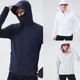 Men's Vests Mens Zippered Sun Protective Hooded Outdoor Hiking Long Sleeve Shirt Summer Ice Silk Outwear Coat With Pockets