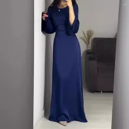 Casual Dresses Women Dress Eid Muslim Party Full Sleeve Long Y2k Tight High Waist Slim A Line Elegant Splice Lace Up Vestidos 2024